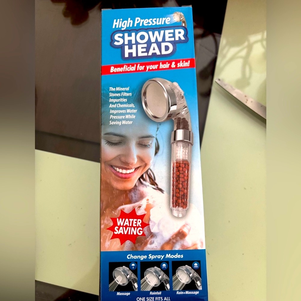 NWT Water Saving Shower Head with Mineral Stones